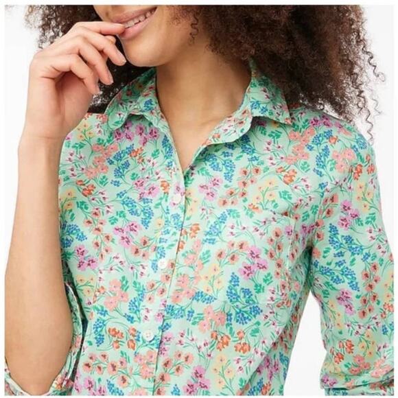 J. Crew Factory Lightweight Cotton Shirt Signature Fit Spearmint Floral Print S - Picture 3 of 11